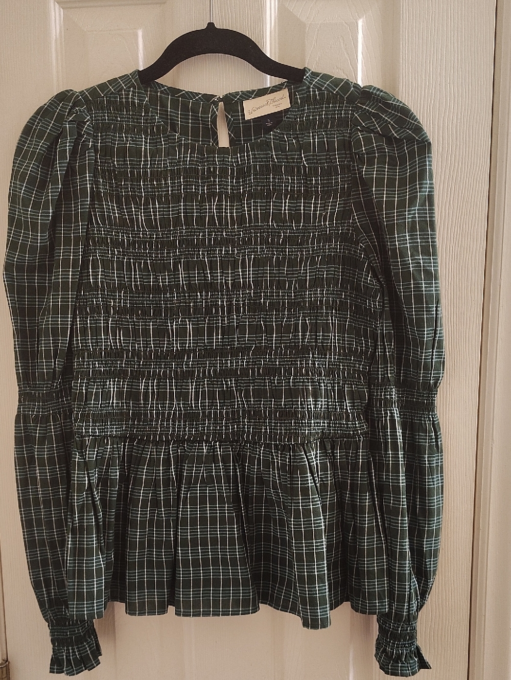 Universal Thread Girls Green Plaid Smocked Peplum Dress